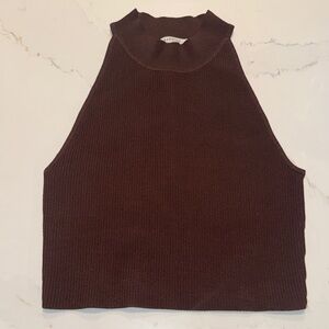 Aritzia Ribbed Mock Neck Cropped Tank Top - Brown